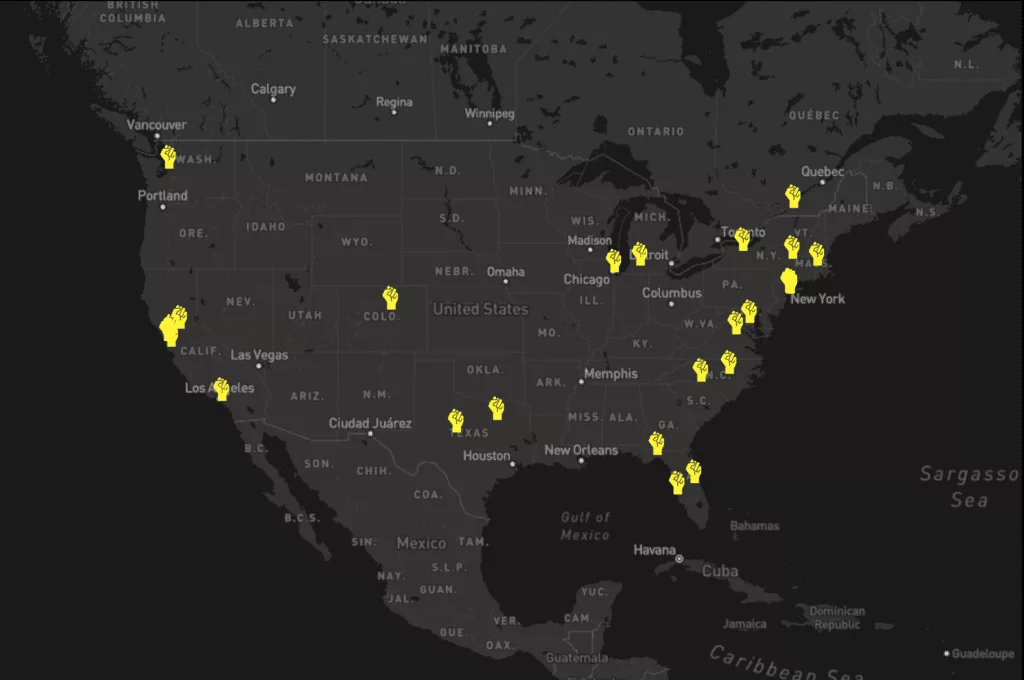 Black Lives Matter Plazas Map USA North America